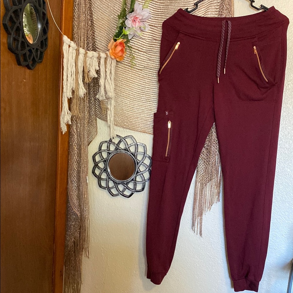 Stylish Burgundy Joggers with Gold Accents